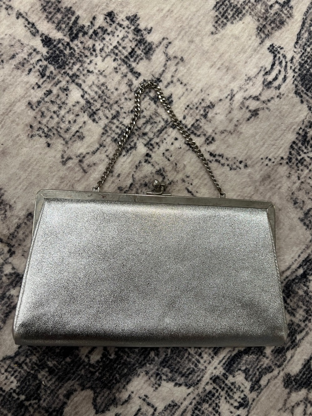 Metallic Silver Evening Clutch with Chain Strap